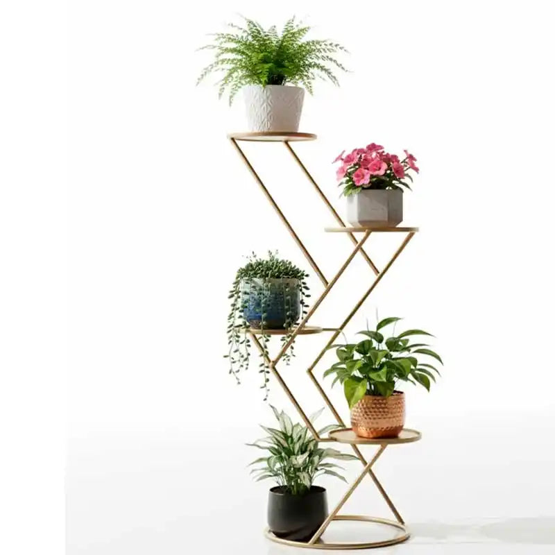 Base alta para maceta de herrería para cinco plantas (diseño en zigzag)