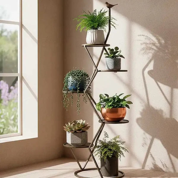 Base alta para maceta para interior o exterior para cinco plantas (Diseño zigzag)