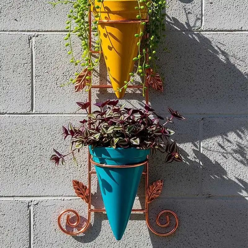 Soporte para macetas colgantes de herrería para pared (diseño caracol vertical)