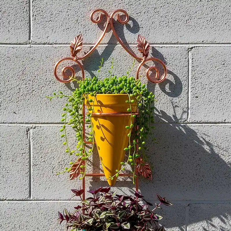 Soporte para macetas colgantes de herrería para pared (diseño caracol vertical)