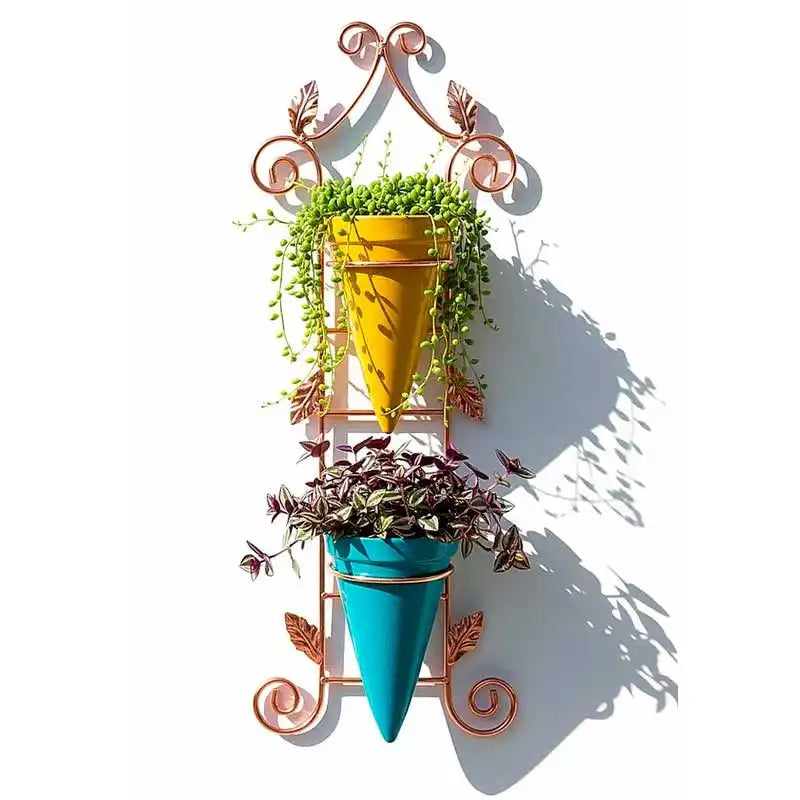 Soporte para macetas colgantes de herrería para pared (diseño caracol vertical)