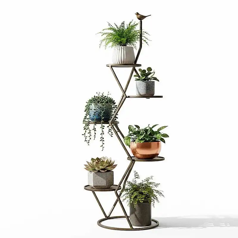 Base alta para maceta para interior o exterior para cinco plantas (Diseño zigzag)