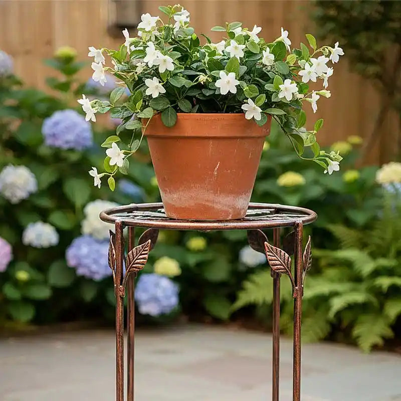 Base alta para maceta de herrería (Diseño con hojas)