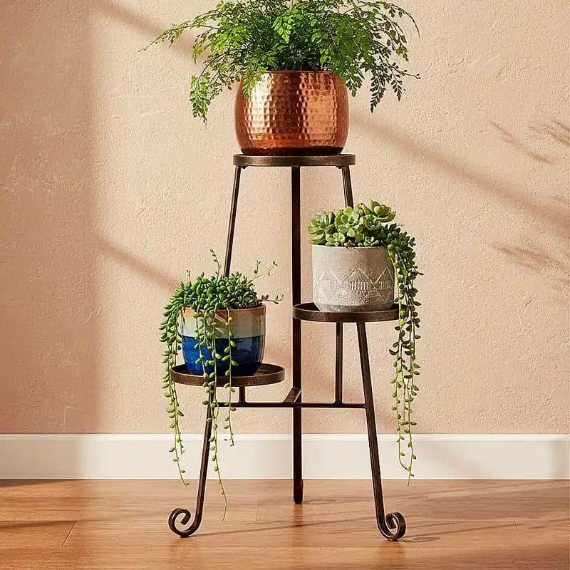 Base alta para maceta para 3 plantas (diseño en trípode)